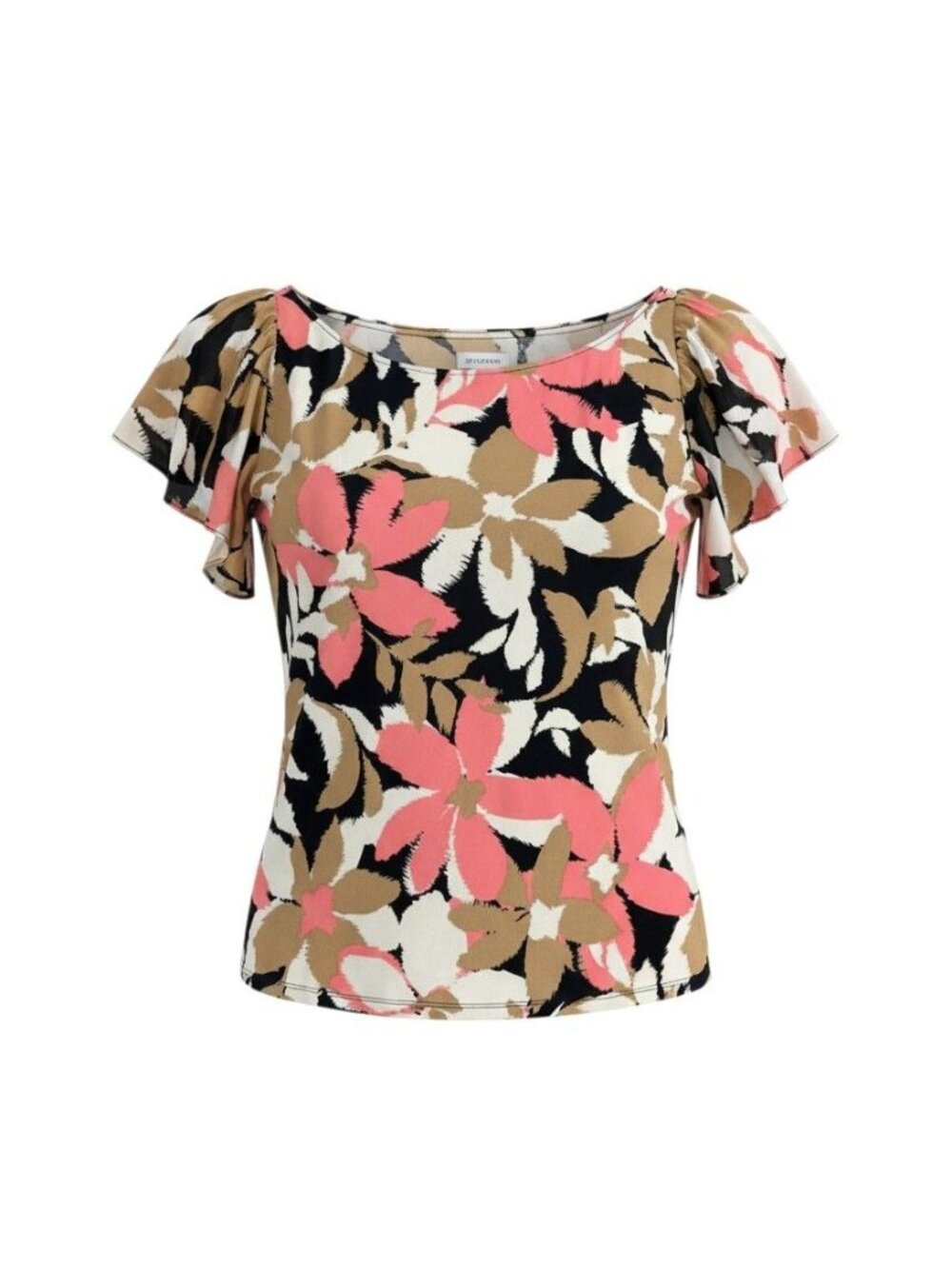 Calvin Klein Womens Floral Print Flutter Sleeve Top In Multi-Color Size 1X